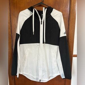Adidas Black & White Hooded Zip Jacket – Size Medium